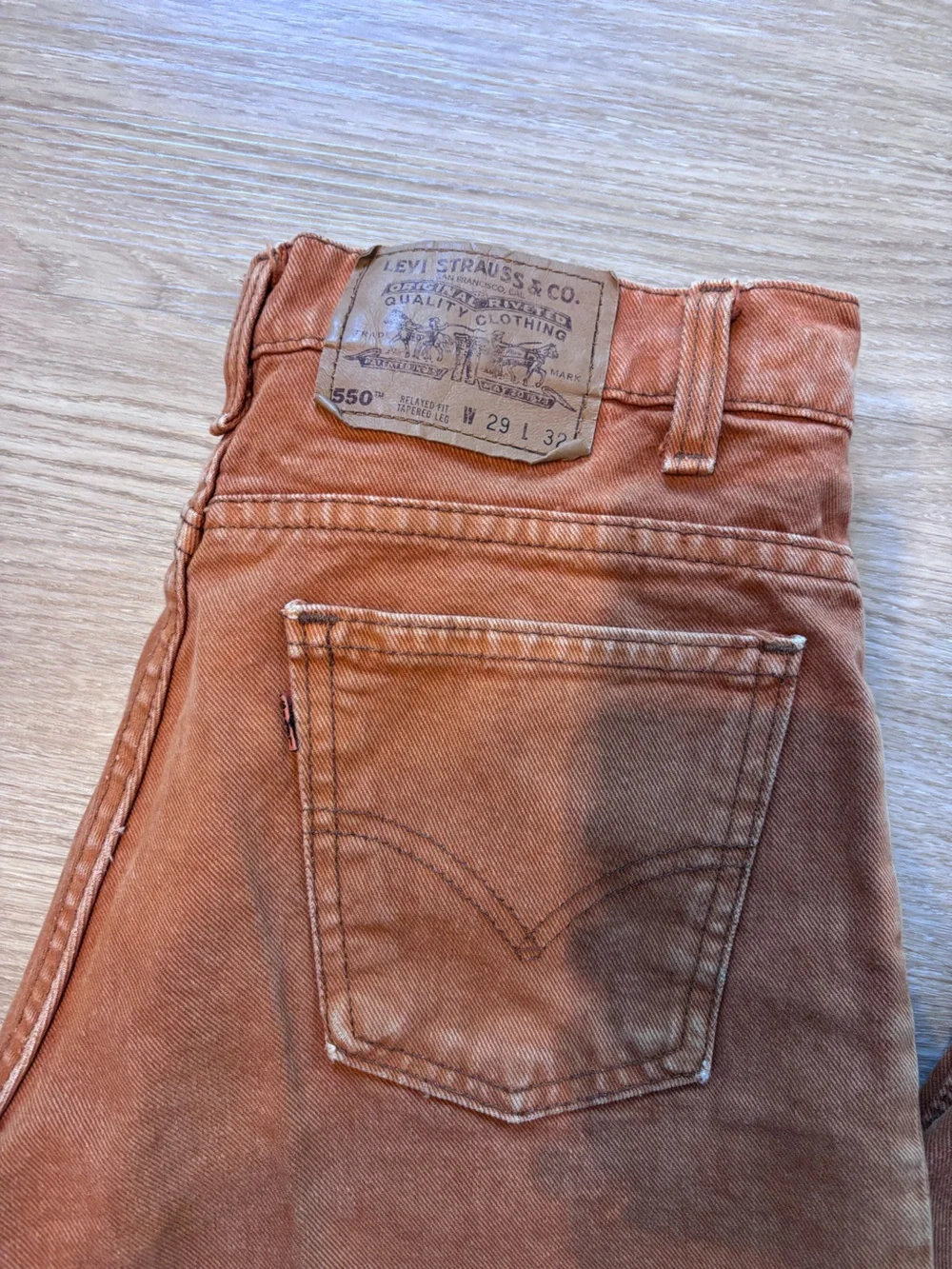 VTG Levi’s 550 Men’s 29x32 Jeans Burnt Orange Tab Relaxed Taper Distressed 90’s